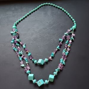 Turquoise Amethyst Necklace Western Boho Southwestern Chunky Festival